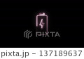 Glowing Neon Battery Icon with Lightning Bolt on Black Background 137189637