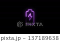 Glowing Neon Battery Icon with Lightning Bolt on Black Background 137189638