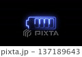 Glowing Neon Battery Icon with Lightning Bolt on Black Background 137189643