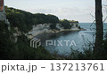 Peaceful Coastal Landscape With Greenery. Quiet Bay Edged With Chalk Cliffs And Lush Trees 137213761