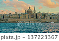 View of Valletta's of Capital City of Malta at sunny day. Marsamxett Harbour with the view on Valletta Saint Paul's Anglican Cathedral 137223367