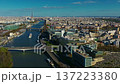 Aerial view of the most beautiful city of Paris in summer with the Seine River and the Eiffel Tower visible on the horizon 137223380