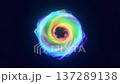 Swirling Neon Rings In Darkness. Hypnotic Multicolored Vortex Rotating Within Dark Cosmic Environment 137289138