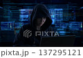 Focused Hacker Research. Hooded Young Man Focused On Researching System Vulnerabilities Late Into Night 137295121
