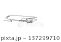 Animated self drawing of continuous line draw side view of jet aircraft, medical evacuation transport plane. Smooth fuselage, engine placement, speed and efficiency. Full length single line animation 137299710