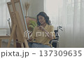 Artist concept of 4k Resolution. Asian woman drawing in the living room. Artist is creating work. People with disabilities are creating hobbies. 137309635