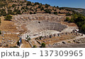 Aerial view of the ancient theatre in Bodrum, Turkey. Historic stone amphitheater built into the hillside, an archaeological landmark overlooking the Mediterranean region. 137309965