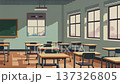 ドット絵スタイルの懐かしい無人の教室風景：Lo-fi系音楽動画やゲーム背景に最適なレトロ背景素材 137326805