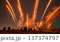 Barrage Missiles Launching Night City Skyline Smoke Trails 137374797