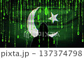 Anonymous Hacker Silhouette Pakistan Flag Binary Code Rain 137374798