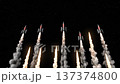 Nuclear Missiles Launching Space Smoke Trails Night Sky 137374800