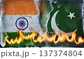 India and Pakistan Flags Splitting Ice and Fire Split Screen 137374804