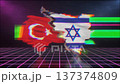 Turkey and Israel Map Flags Glitch Retro Grid Background 137374809