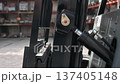 Close up hydraulic system of forklift industrial machinery mechanical detail 137405148