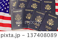 Stack of United States passports on American flag background 137408089