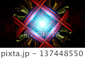 Concentric square tunnel VJ loop with striped metallic beams and glowing core 137448550