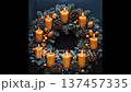 Elegant candle wreath with glowing lights and natural elements creating a warm festive atmosphere 137457335
