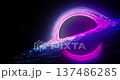 Space background, powerful neon colored black hole attracting light and matter from the universe 137486285