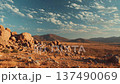 Scenic view of rocky desert landscape under clouds with distant mountains during late afternoon 137490069