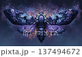 Mystical Purple Moth With Glowing Particles In Magical Dark Atmosphere 137494672