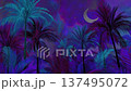 Tropical Palm Trees Under Crescent Moon In Neon Cosmic Night 137495072