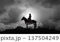 genghis khan on horse silhouette at dusk 137504249