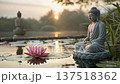 Buddha's meditation at the lotus pond at the dawn of silence 137518362