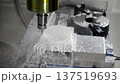 CNC milling machine cutting metal with coolant in factory. 137519693