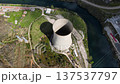 Aerial drone view of cooling tower at thermal power plant energy industry infrastructur 137537797