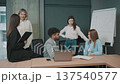 Group of professionals discuss strategy in modern office during afternoon meeting 137540577