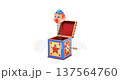 Jack in the box jumping out from a colorful box - 3D animation isolated on white background seamlessly loopable 137564760