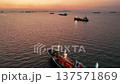 4K Aerial view a lot of LPG tanker ships anchored at sea during golden sunset 137571869