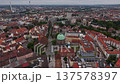 Aerial view of Nuremberg old town with historic buildings, red rooftops and churches in Bavaria, Germany. Scenic European cityscape with medieval architecture and urban landscape.  137578397