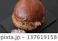 A burger with a patty, cheese, vegetables, and sauce. A burger with meat 137619158