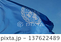 Flag of the United Nations. United Nations flag on sky background. UN symbol. 137622489