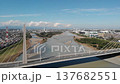 空撮 府中四谷橋の移動後受け俯瞰映像(吊りケーブル→全景) 137682551