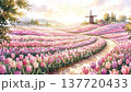 Watercolor painting: Windmill and tulips at sunset - healing video 137720433