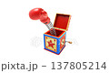 Jack in the box concept with a boxing glove jumping out from a box - 3D animation isolated on white background 137805214