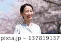 満開の桜と女性　スローモーション 137819137