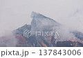 Charred Logs Smoking After Campfire in Snow Pit 137843006