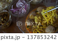 Khao Soi, Northern Thai coconut curry noodles with meat balls and various ingredients 137853242