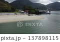 aerial view approaching a white sandy urban beach in Angras dos Reis, Brazil  137898115