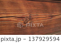 Wooden house, wooden wall close-up, wood texture. Wooden wall painted with oil paint. 137929594