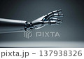 Futuristic robot hand moves fingers, digital interface appears, technology 137938326