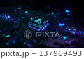 AI microchip on a circuit board symbolizing future advanced technology and innovation 137969493