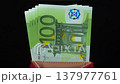 New green one hundred Euro banknotes in wallet. European money. Euro banknotes, EUR. Cash, finance, savings, wealth. Five hundred Euros in five 100 euro banknotes 137977761