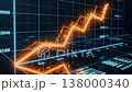 Dynamic glowing line demonstrating ascending market performance and breakout signals. Illuminated orange track depicting rapid advancement in financial data and breakout visualization 138000340