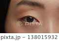 Close up one female open black eye looking at camera Asian woman girl Korean Chinese lady look healthy Japanese ethnic model eyesight vision iris eyeball mascara cosmetics natural make-up health care 138015932