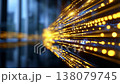 Dynamic Motion of Glowing Particles and Light Waves Representing Digital Communication and Data Transfer in a Futuristic Environment 138079745