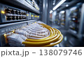 Close-Up of Network Cables Connected to a High-Density Data Center Switch, Showcasing Modern Connectivity and Efficient Data Transmission Systems 138079746